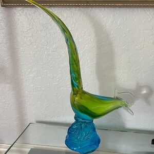 Handblown Murano Italian Art Glass Bird Sculpture - Blue and Green